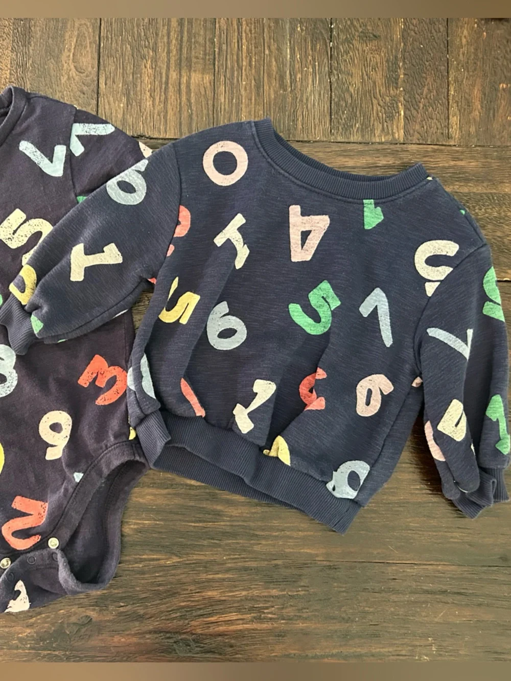 Matching Navy Rainbow Letter and Number Long Sleeve Top and Onesie